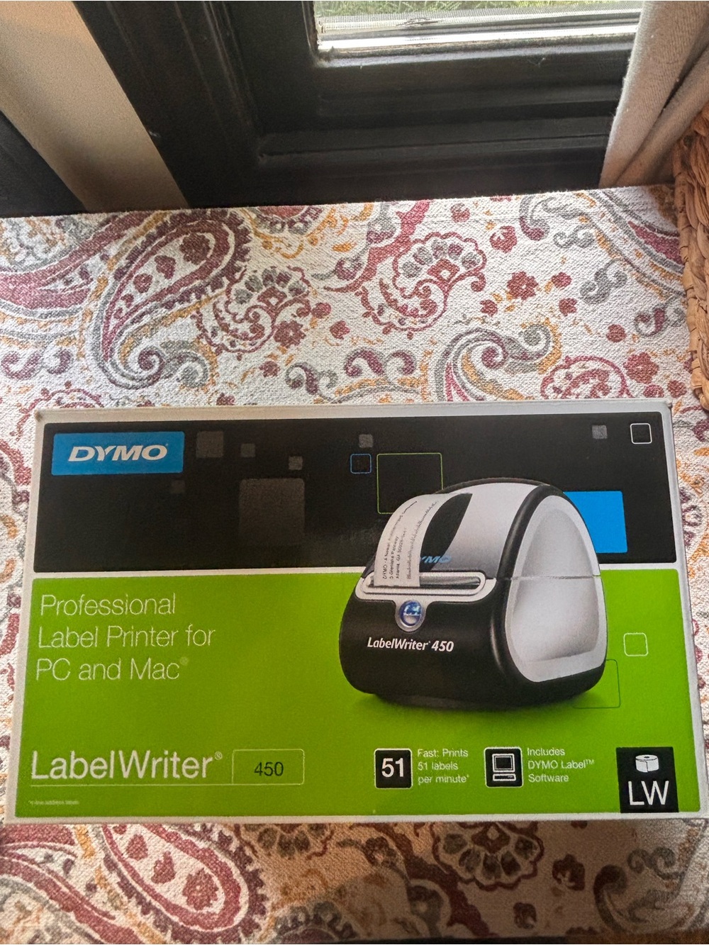 Dymo LabelWriter 450 Box with Black, White, Blue, Green Graphics